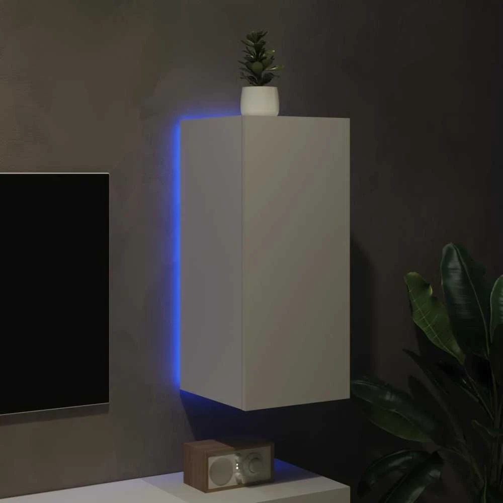 TV staliukas Sieninė TV spintelė su LED lemputėmis, balta, 30,5x35x70cm