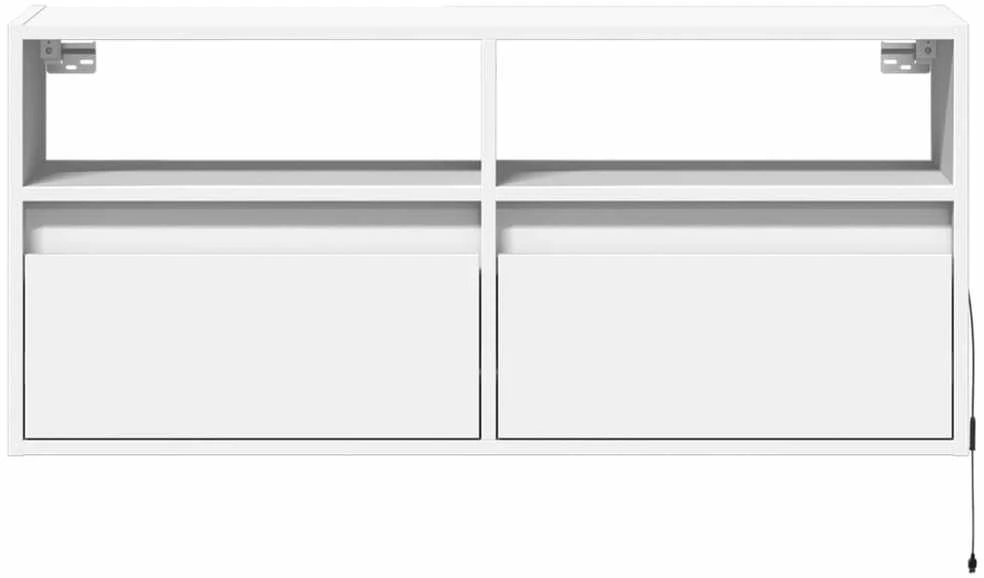TV staliukas Sieninė TV spintelė su LED lemputėmis, balta, 100x31x45cm
