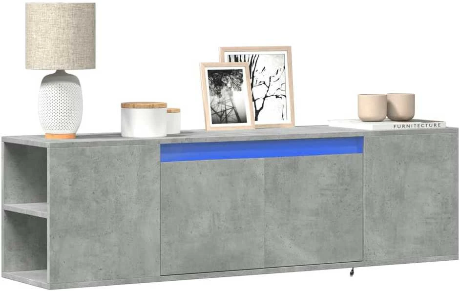 TV staliukas Sieninė TV spintelė su LED lemputėmis, betono, 135x31x39,5cm