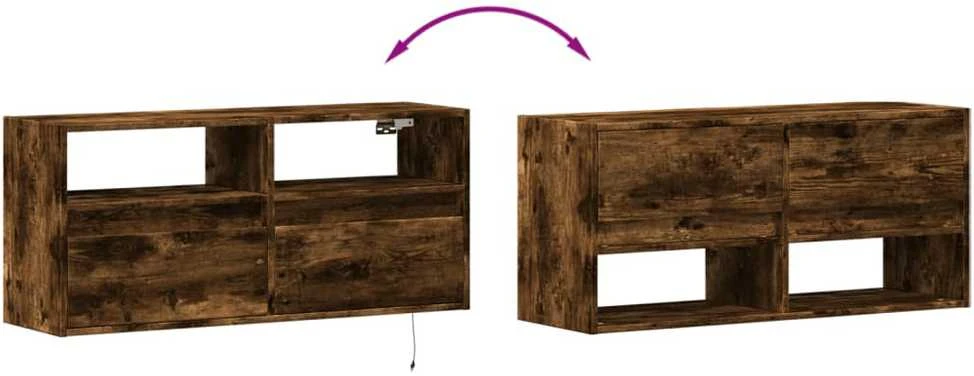 TV staliukas Sieninė TV spintelė su LED lemputėmis, dūminė, 100x31x45cm