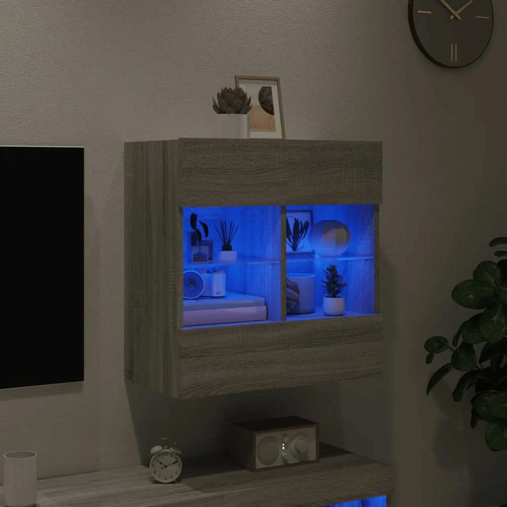 TV staliukas Sieninė TV spintelė su LED lemputėmis, pilka, 58,5x30x60,5cm