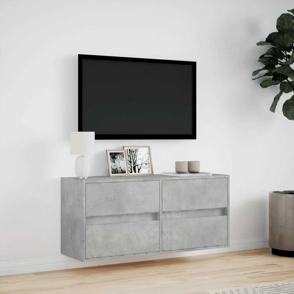 TV staliukas Sieninė TV spintelė su LED lemputėmis, betono, 100x31x45cm