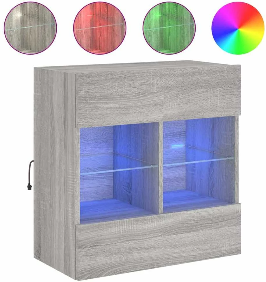 TV staliukas Sieninė TV spintelė su LED lemputėmis, pilka, 58,5x30x60,5cm