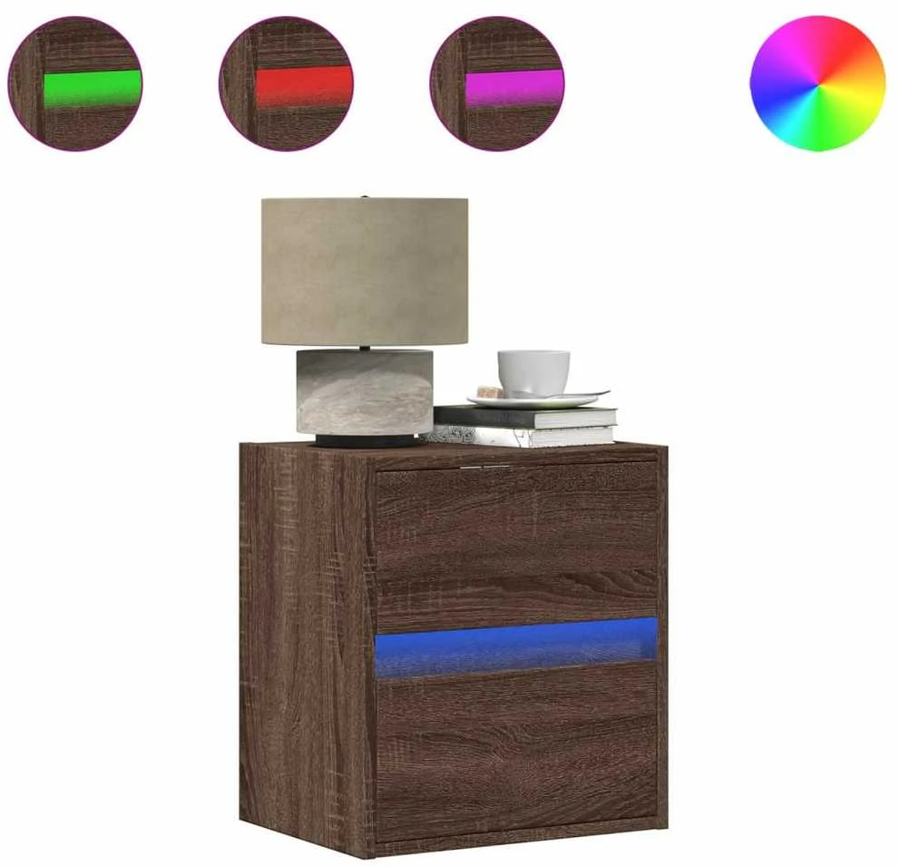 TV staliukas Sieninė TV spintelė su LED lemputėmis, ruda ąžuolo, 41x31x45cm