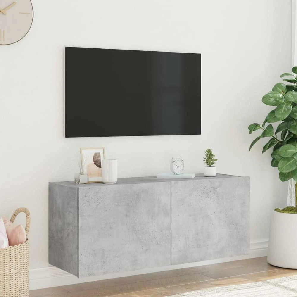TV staliukas Sieninė TV spintelė su LED lemputėmis, betono, 100x35x41cm