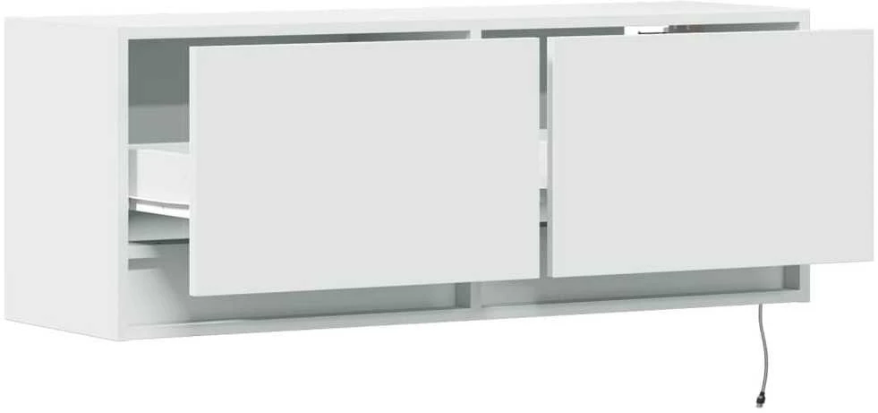 TV staliukas Sieninė TV spintelė su LED lemputėmis, balta, 100x31x35cm