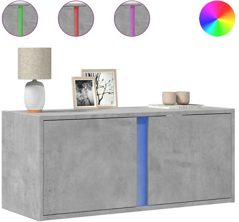 TV staliukas Sieninė TV spintelė su LED lemputėmis, betono, 80x31x35cm
