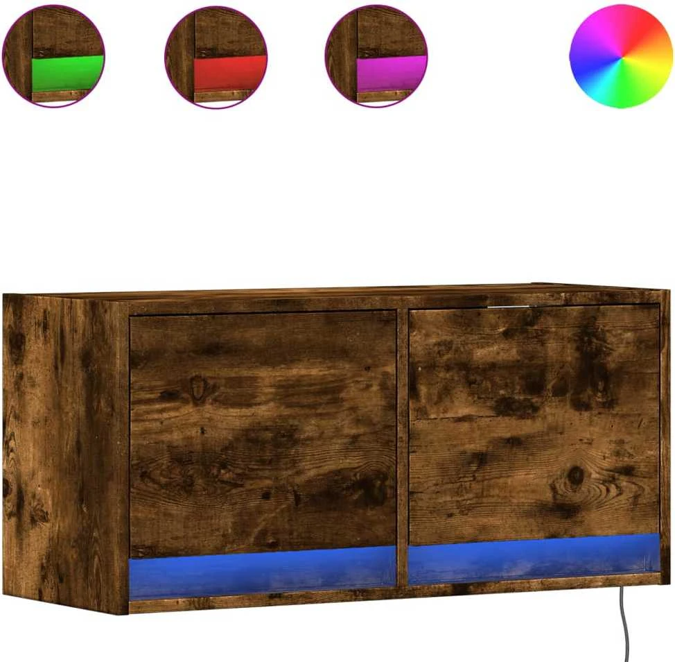 TV staliukas Sieninė TV spintelė su LED lemputėmis, dūminė, 80x31x35cm