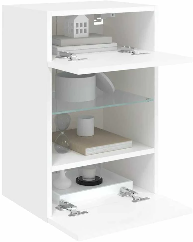 TV staliukas Sieninė TV spintelė su LED lemputėmis, balta, 40x30x60,5cm