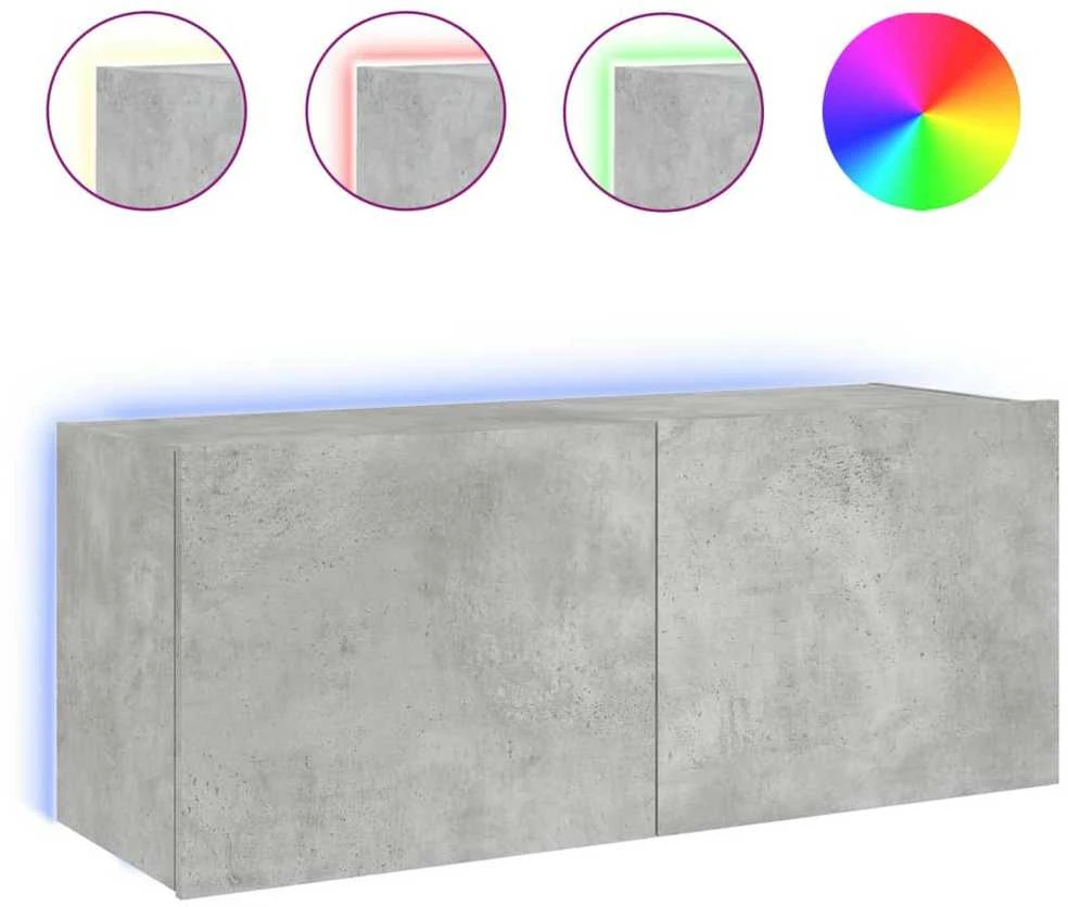 TV staliukas Sieninė TV spintelė su LED lemputėmis, betono, 100x35x41cm