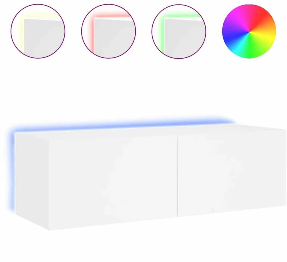 TV staliukas Sieninė TV spintelė su LED lemputėmis, balta, 100x35x31cm
