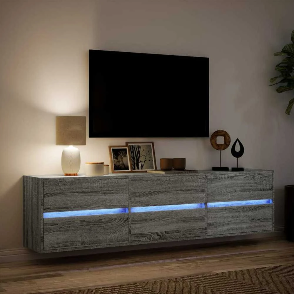 TV staliukas Sieninė TV spintelė su LED lemputėmis, pilka, 180x31x45cm