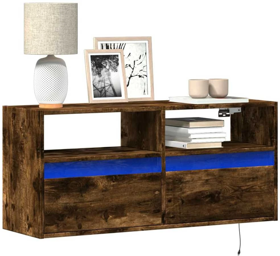 TV staliukas Sieninė TV spintelė su LED lemputėmis, dūminė, 100x31x45cm