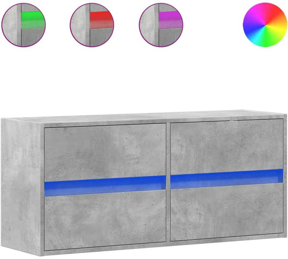 TV staliukas Sieninė TV spintelė su LED lemputėmis, betono, 100x31x45cm
