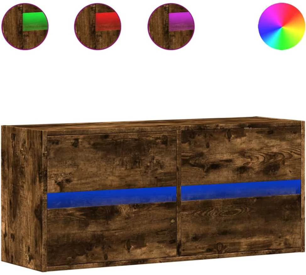 TV staliukas Sieninė TV spintelė su LED lemputėmis, dūminė, 100x31x45cm