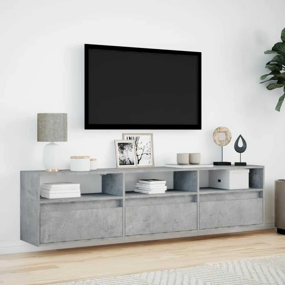 TV staliukas Sieninė TV spintelė su LED lemputėmis, betono, 180x31x45cm