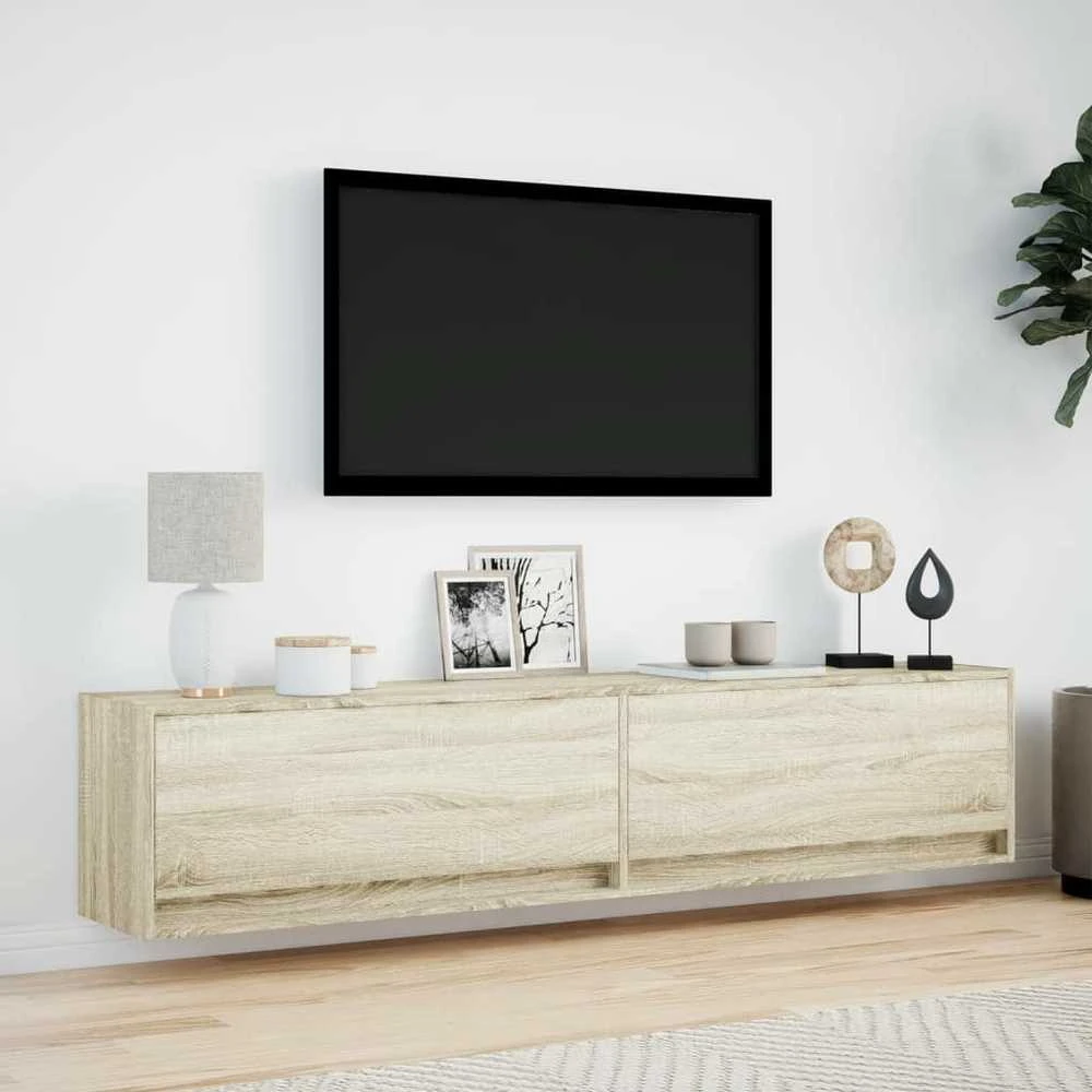TV staliukas Sieninė TV spintelė su LED lemputėmis, ąžuolo, 180x31x38cm