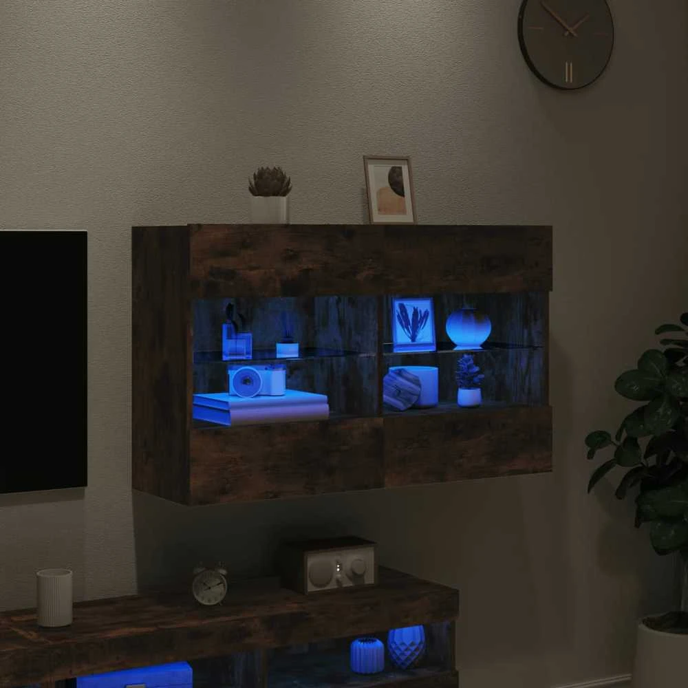 TV staliukas Sieninė TV spintelė su LED lemputėmis, dūminė, 98,5x30x60,5cm