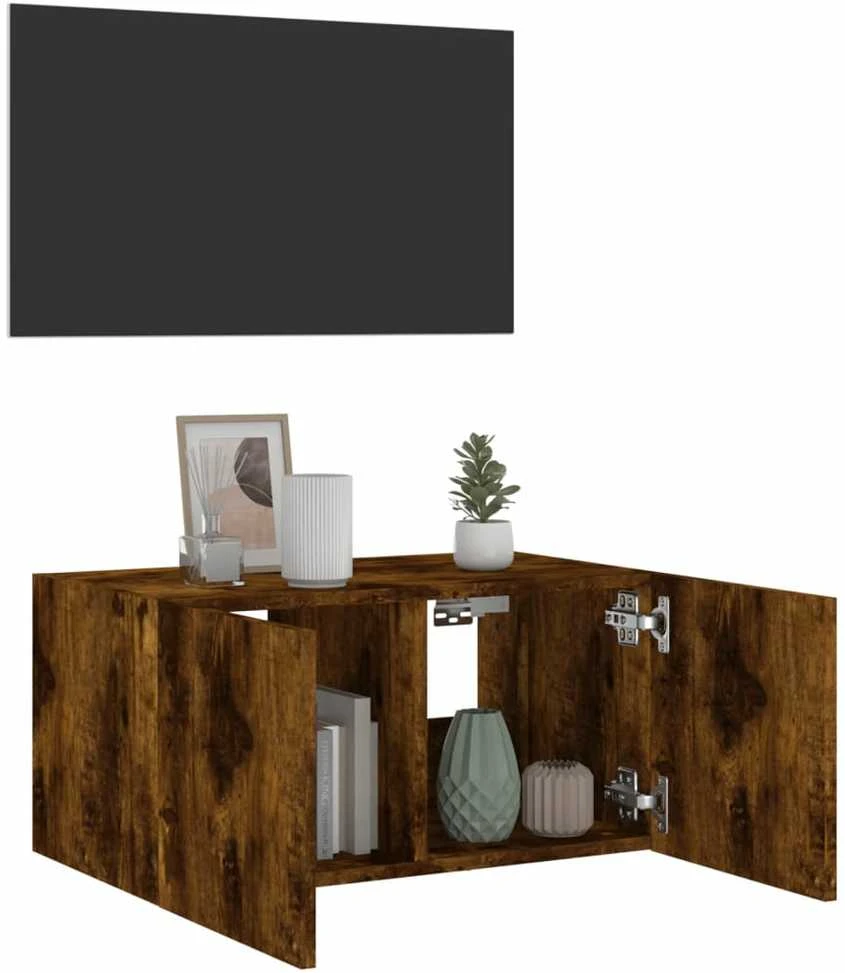TV staliukas Sieninė TV spintelė su LED lemputėmis, dūminė, 60x35x31cm