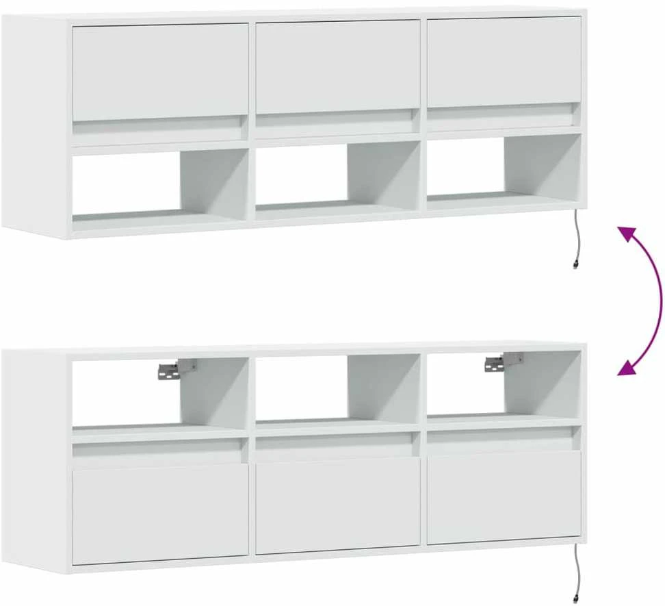 TV staliukas Sieninė TV spintelė su LED lemputėmis, balta, 130x31x45 cm