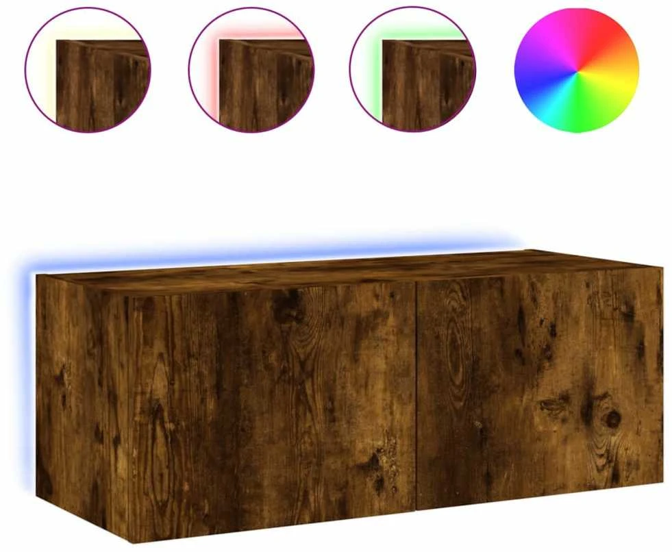 TV staliukas Sieninė TV spintelė su LED lemputėmis, dūminė, 80x35x31cm