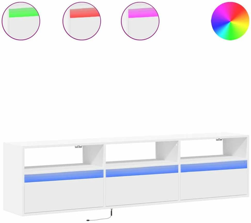 TV staliukas Sieninė TV spintelė su LED lemputėmis, balta, 180x31x45cm