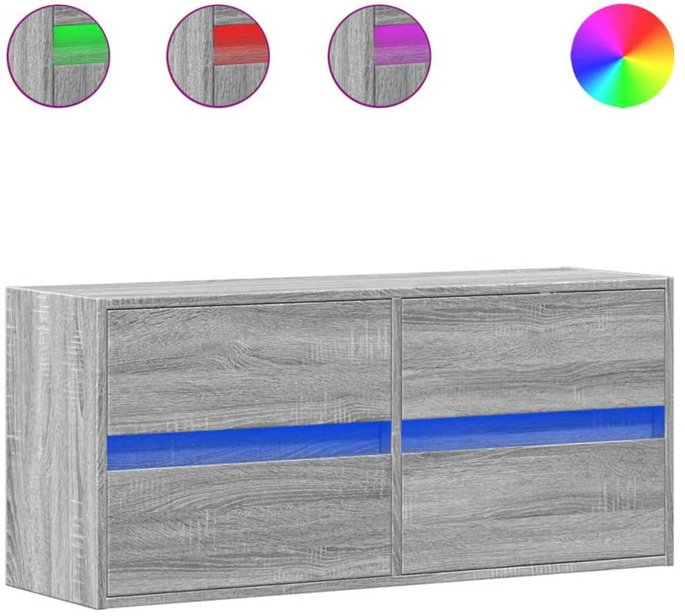 TV staliukas Sieninė TV spintelė su LED lemputėmis, pilka, 100x31x45cm