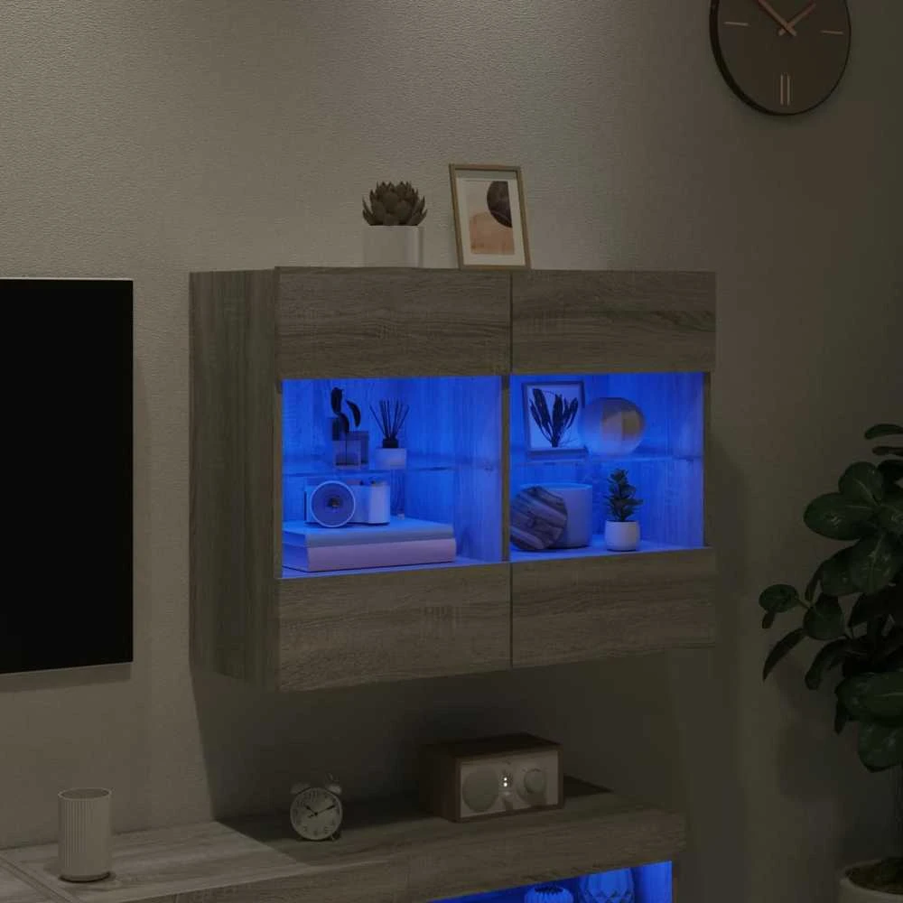 TV staliukas Sieninė TV spintelė su LED lemputėmis, pilka, 78,5x30x60,5cm
