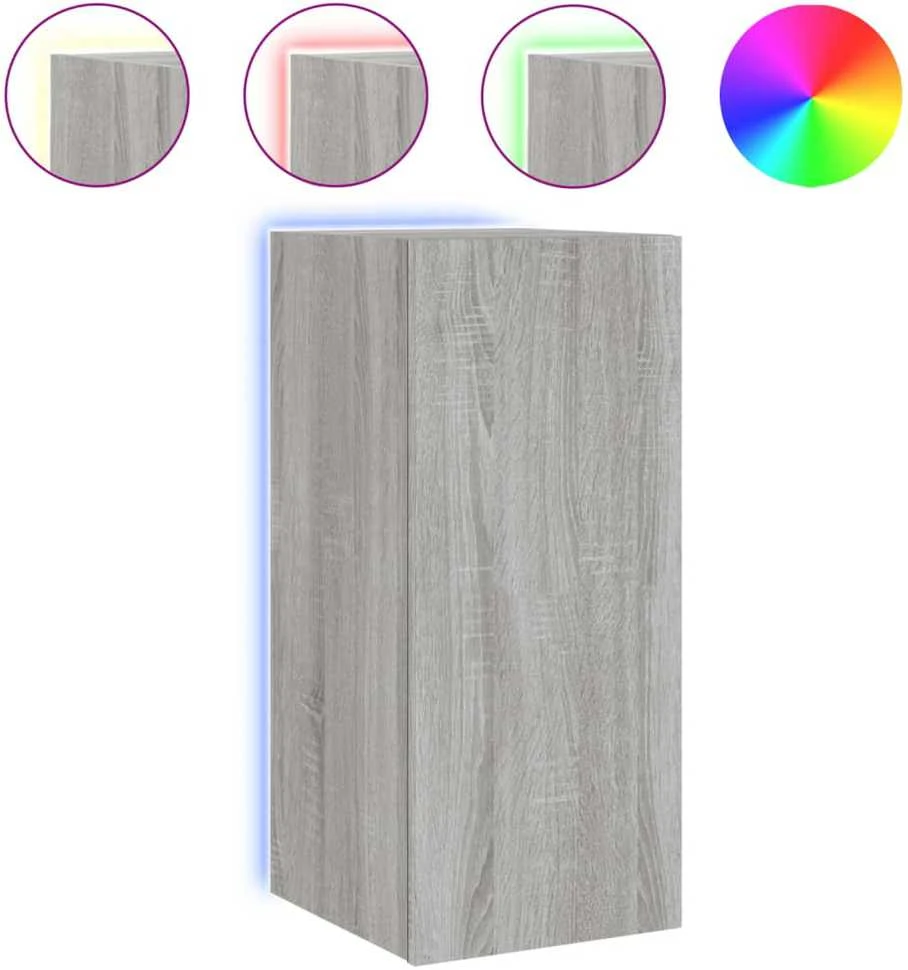 TV staliukas Sieninė TV spintelė su LED lemputėmis, pilka, 30,5x35x70cm