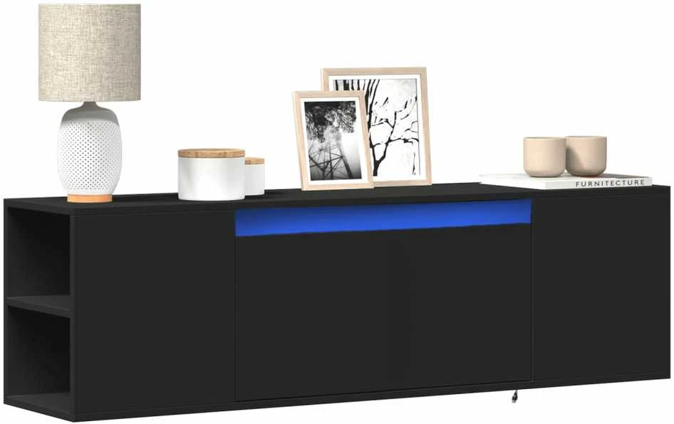TV staliukas Sieninė TV spintelė su LED lemputėmis, juoda, 135x31x39,5cm