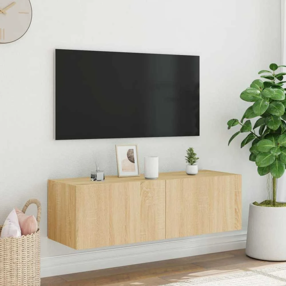 TV staliukas Sieninė TV spintelė su LED lemputėmis, ąžuolo, 100x35x31cm