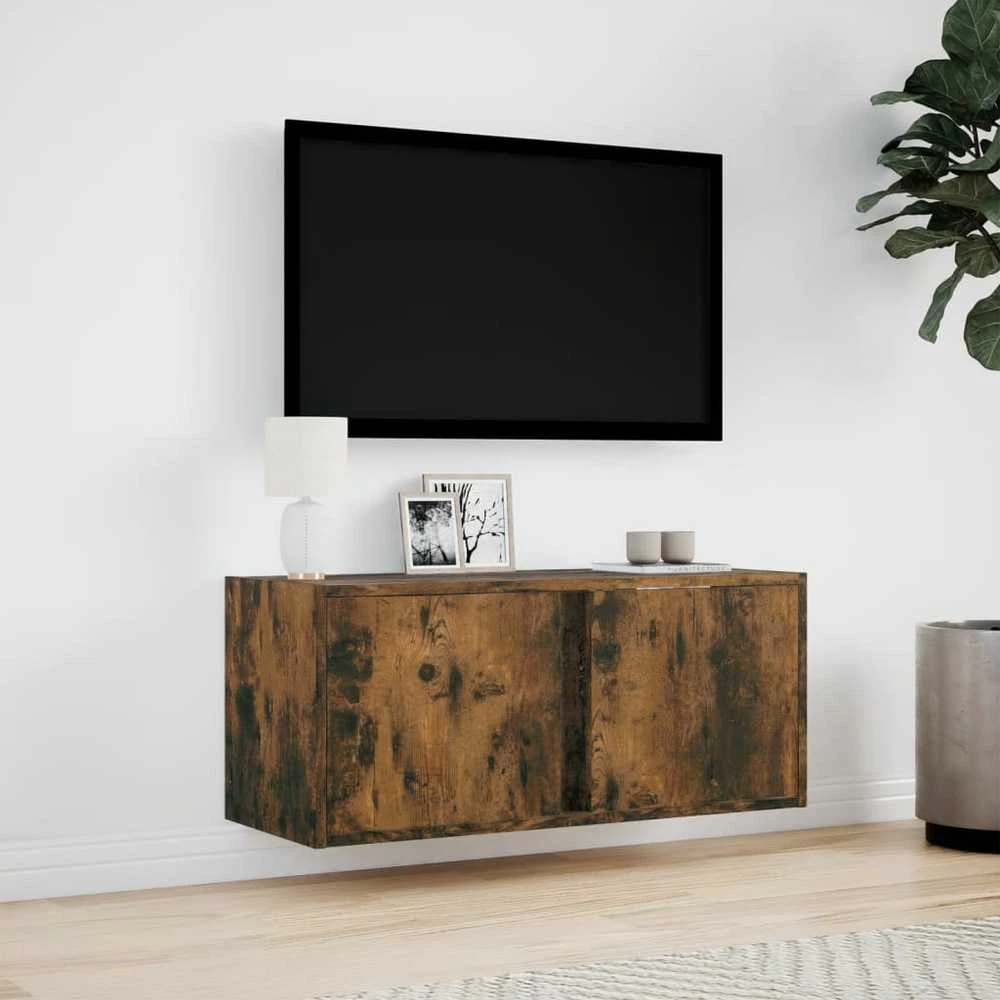 TV staliukas Sieninė TV spintelė su LED lemputėmis, dūminė, 80x31x35cm