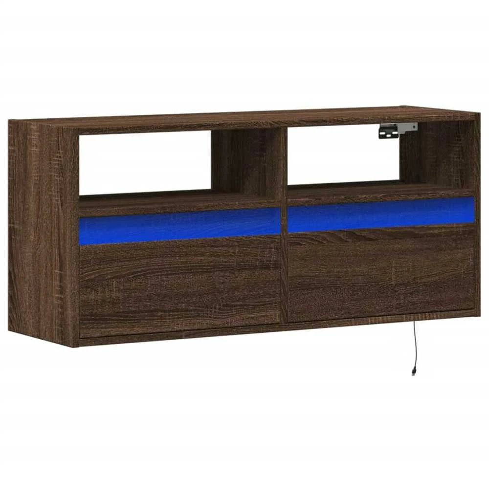 TV staliukas Sieninė TV spintelė su LED lemputėmis, ruda ąžuolo, 100x31x45cm
