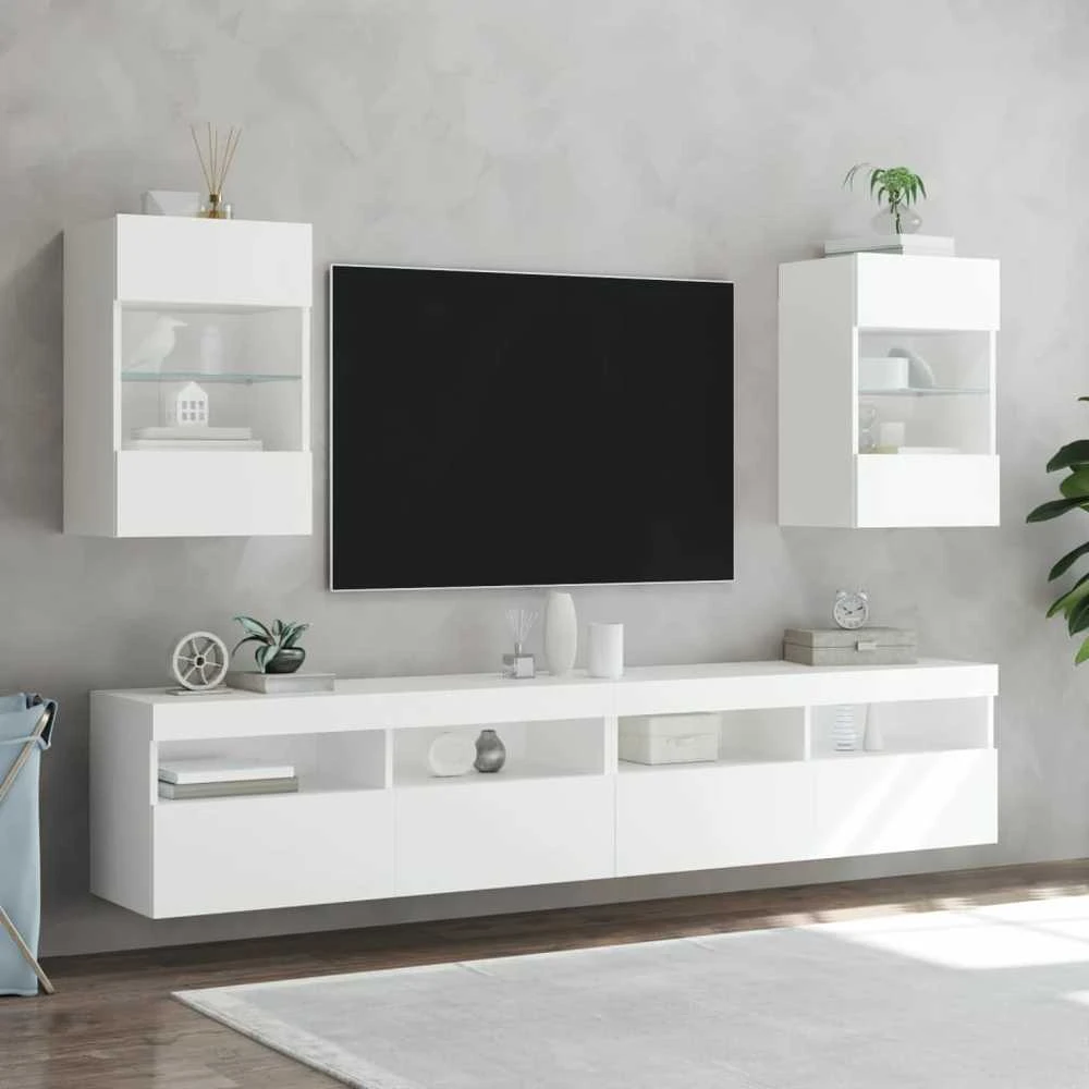 TV staliukas Sieninė TV spintelė su LED lemputėmis, balta, 40x30x60,5cm