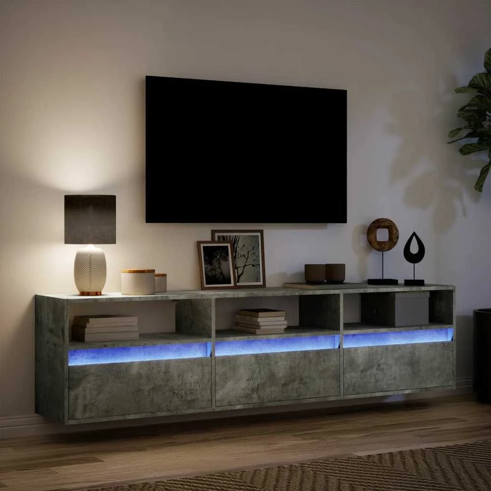 TV staliukas Sieninė TV spintelė su LED lemputėmis, betono, 180x31x45cm