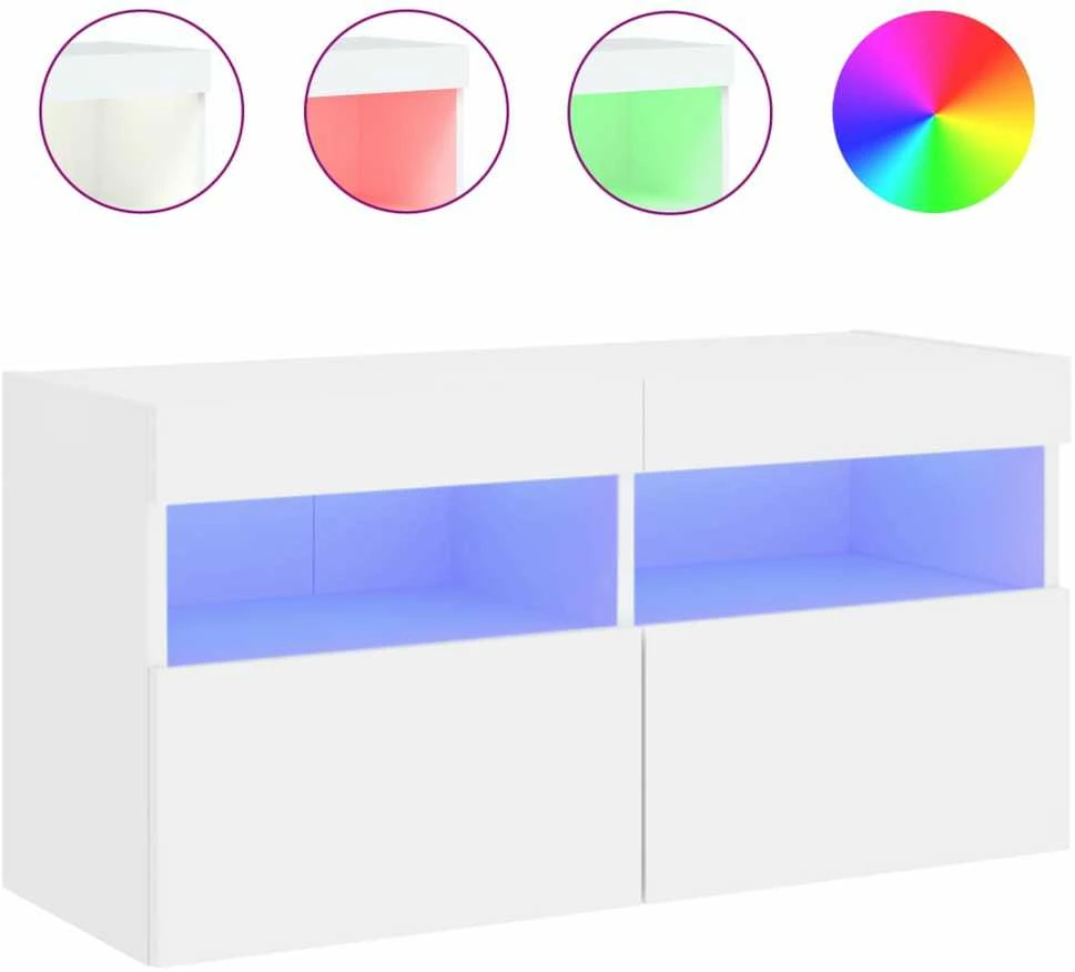 TV staliukas Sieninė TV spintelė su LED lemputėmis, balta, 80x30x40cm