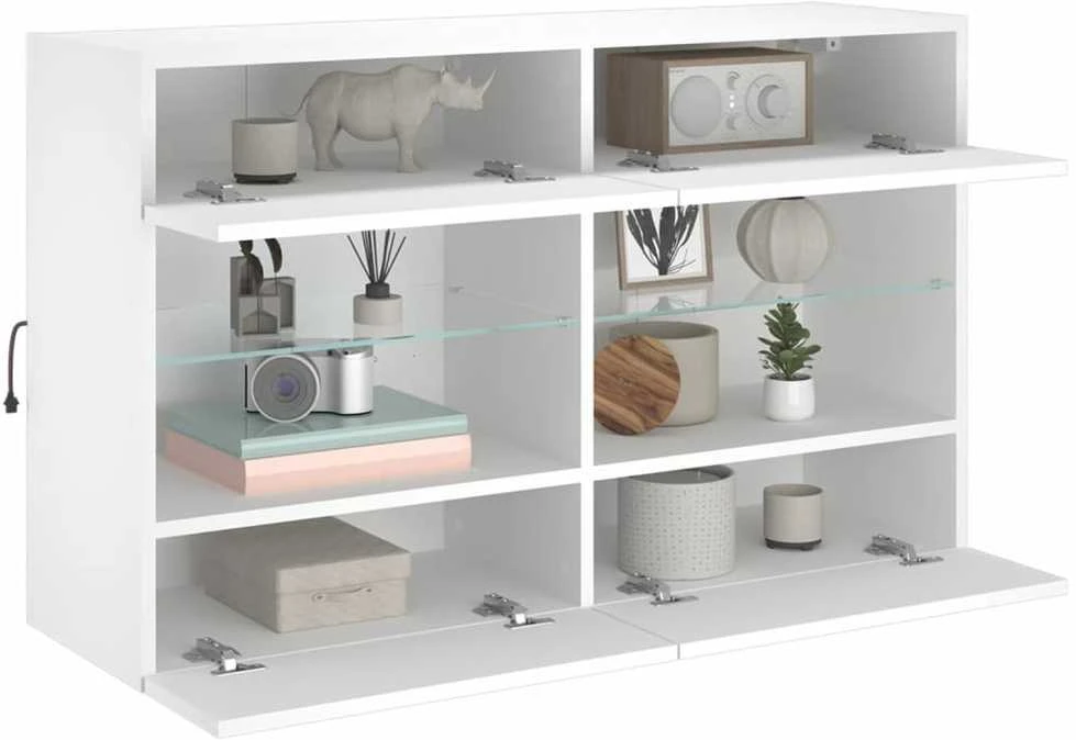 TV staliukas Sieninė TV spintelė su LED lemputėmis, balta, 98,5x30x60,5cm