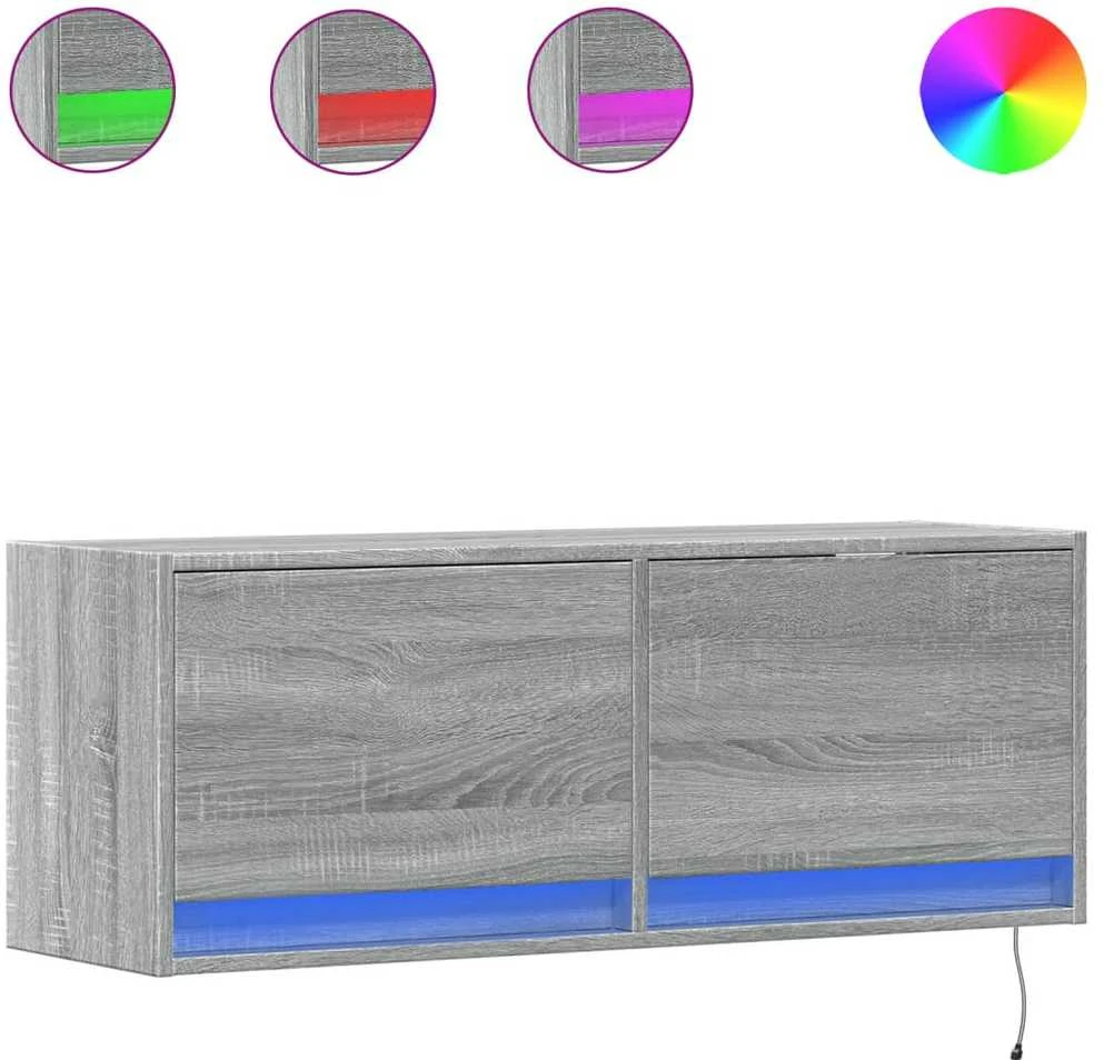 TV staliukas Sieninė TV spintelė su LED lemputėmis, pilka, 100x31x35cm