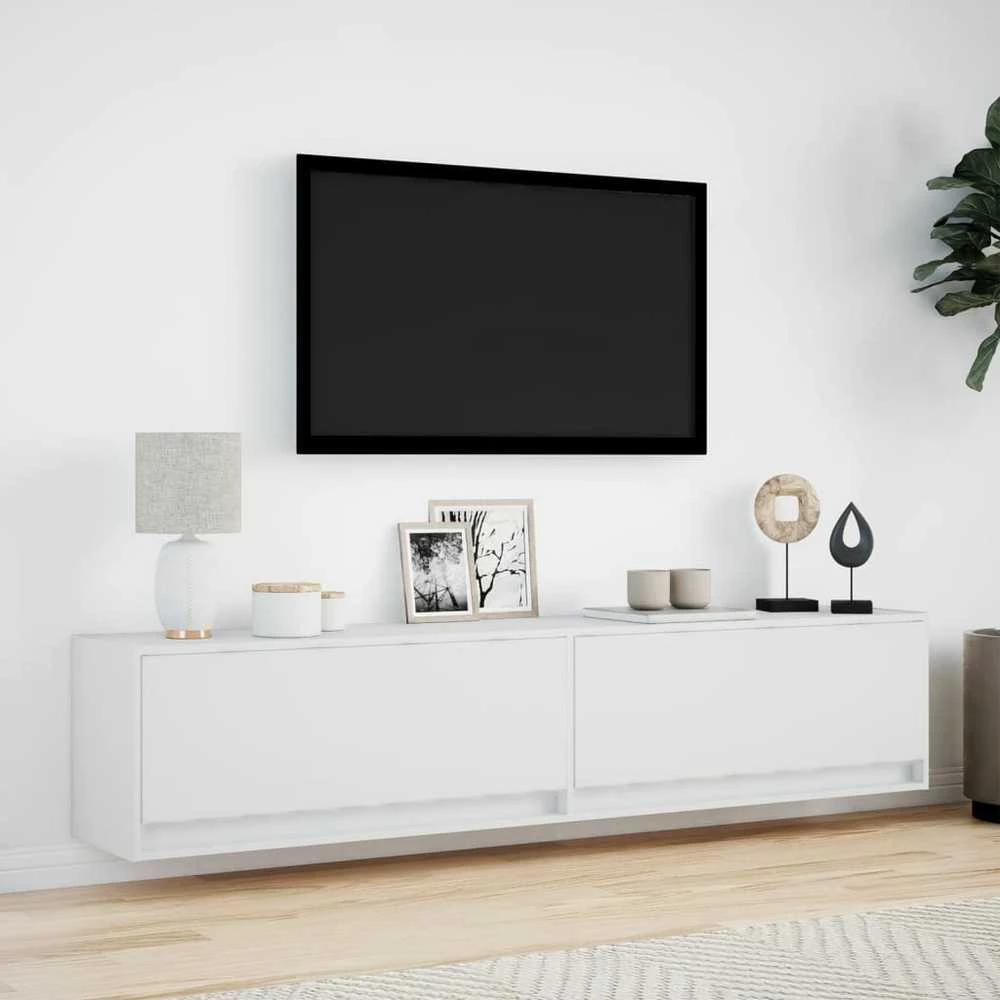 TV staliukas Sieninė TV spintelė su LED lemputėmis, balta, 180x31x38cm