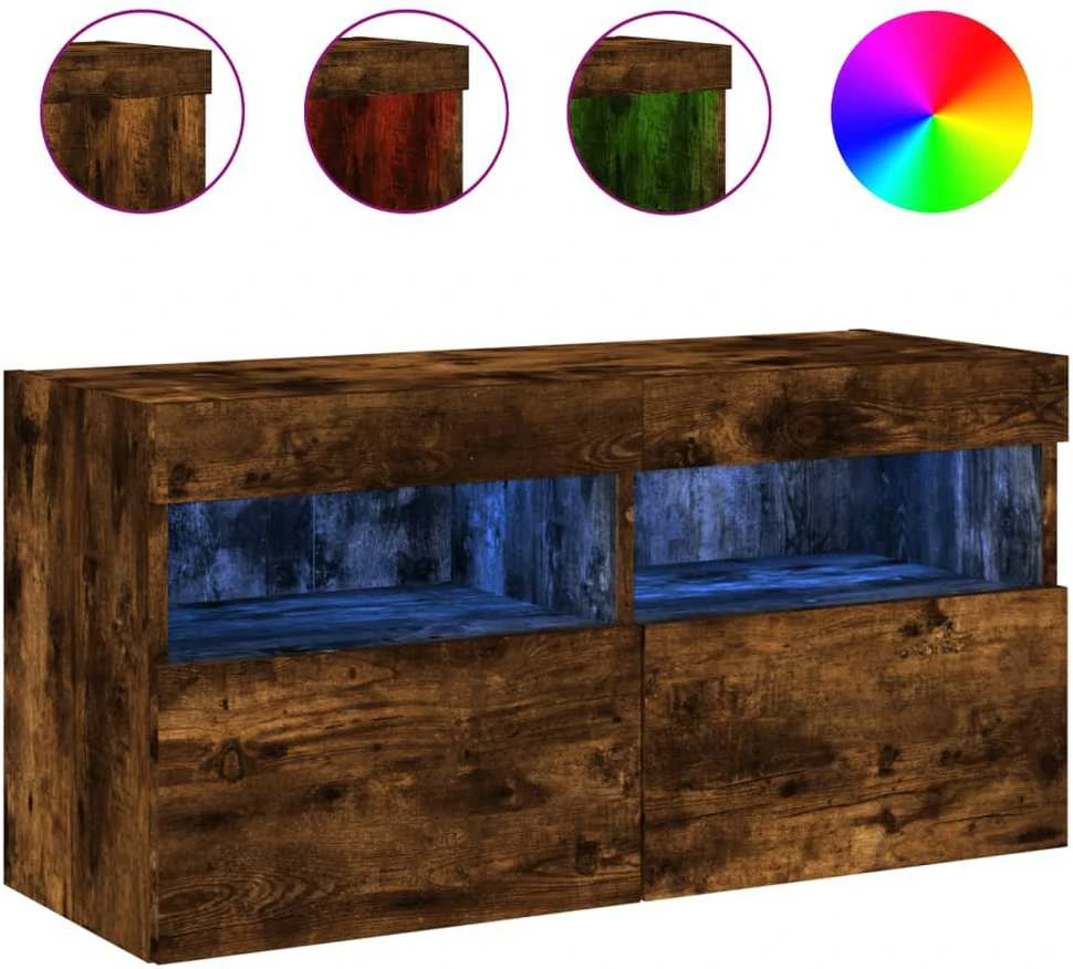 TV staliukas Sieninė TV spintelė su LED lemputėmis, dūminė, 80x30x40cm