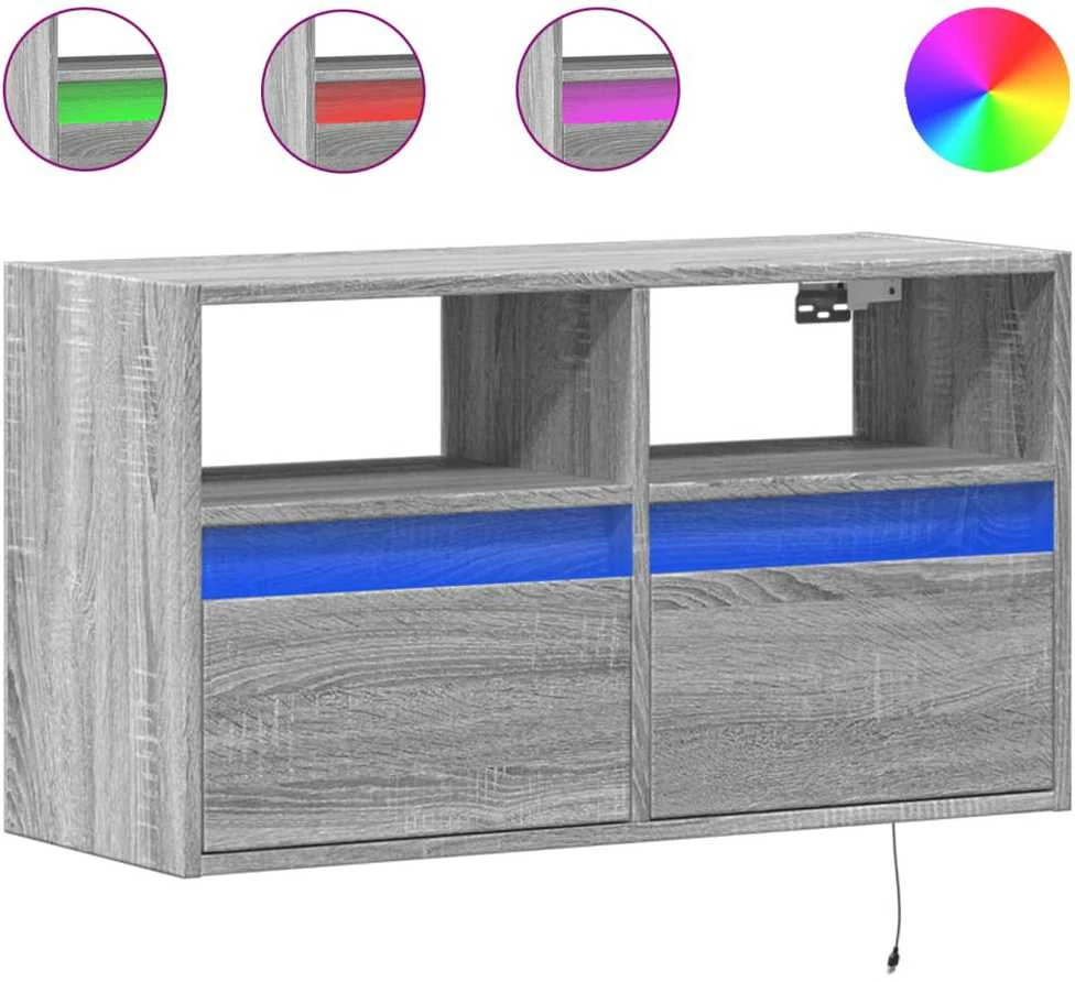 TV staliukas Sieninė TV spintelė su LED lemputėmis, pilka ąžuolo, 80x31x45cm