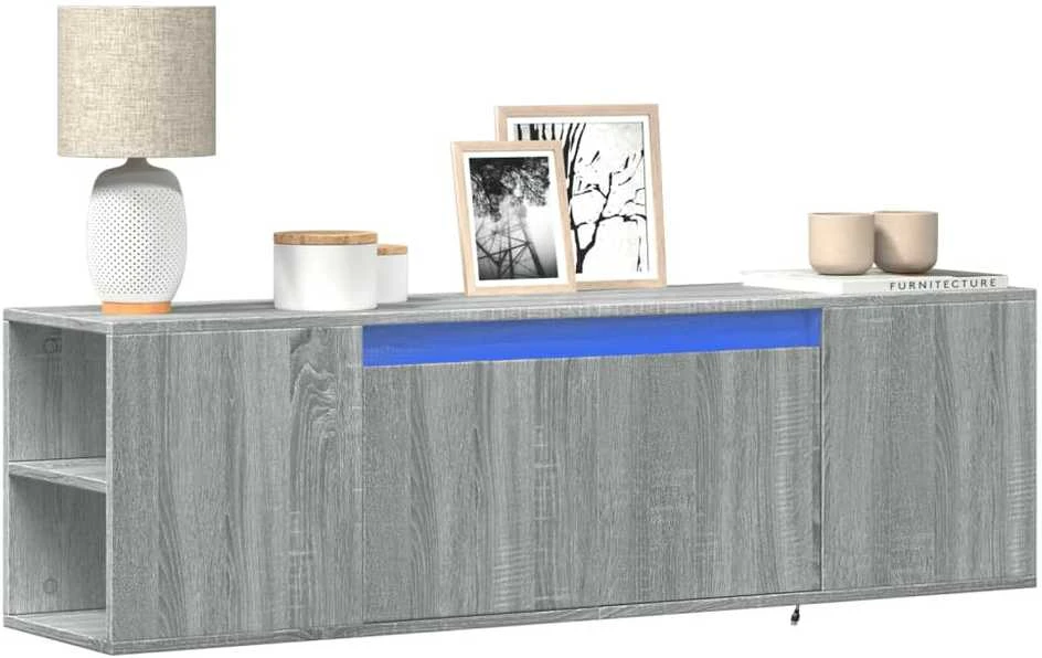 TV staliukas Sieninė TV spintelė su LED lemputėmis, pilka, 135x31x39,5cm
