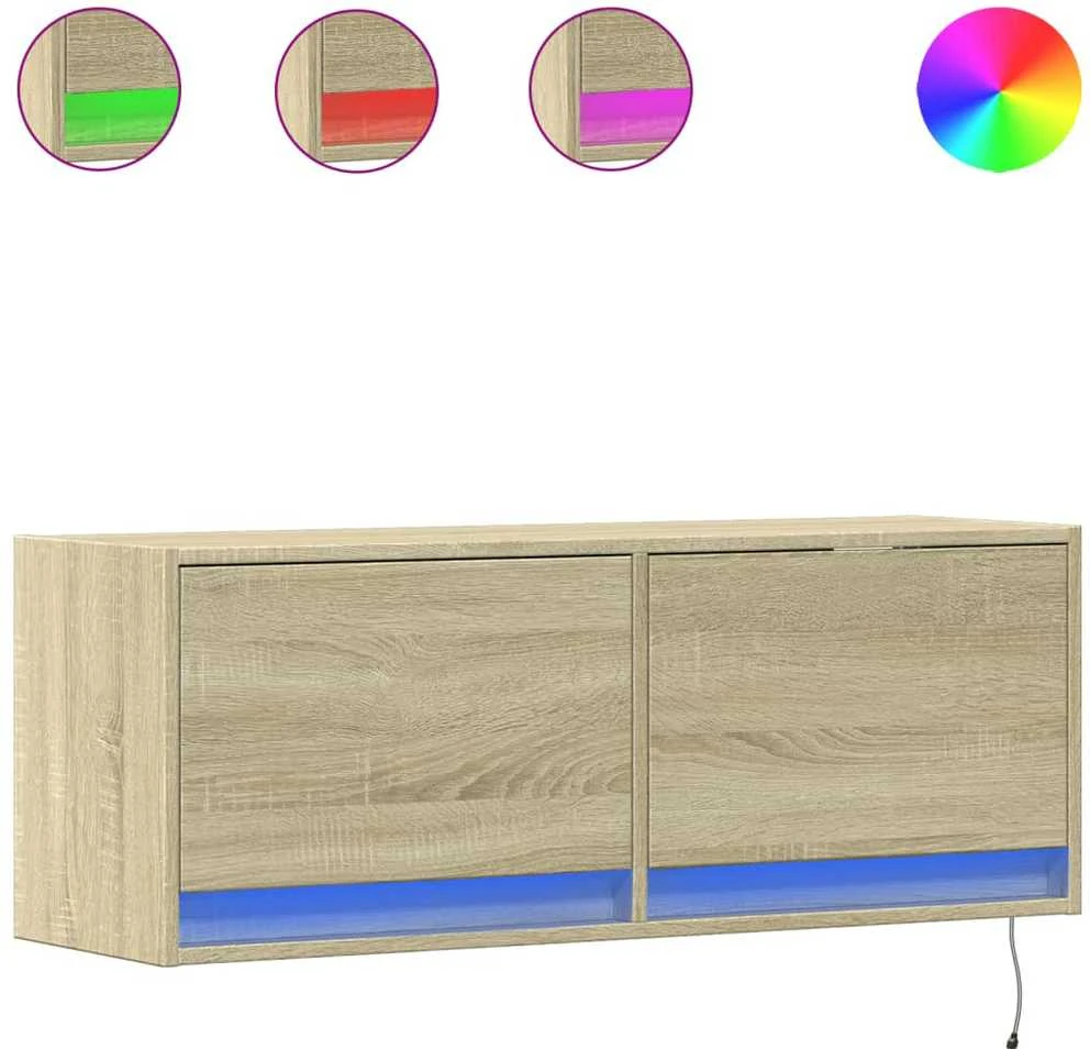 TV staliukas Sieninė TV spintelė su LED lemputėmis, ąžuolo, 100x31x35cm