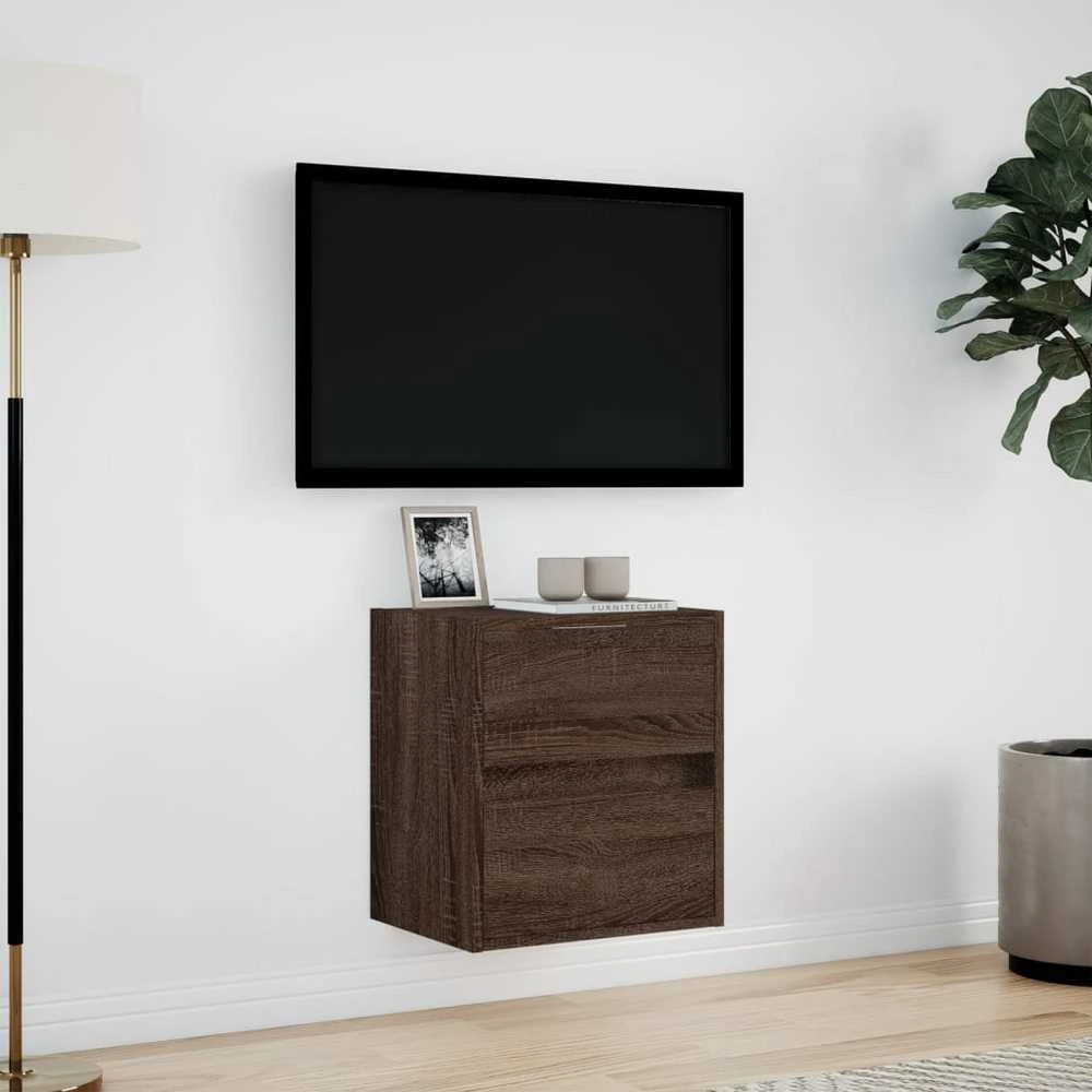TV staliukas Sieninė TV spintelė su LED lemputėmis, ruda ąžuolo, 41x31x45cm