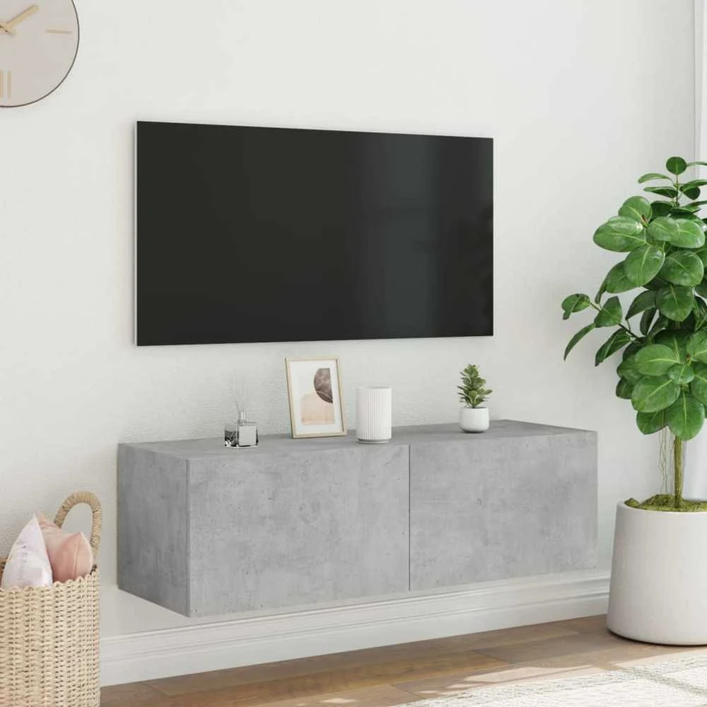 TV staliukas Sieninė TV spintelė su LED lemputėmis, betono, 100x35x31cm
