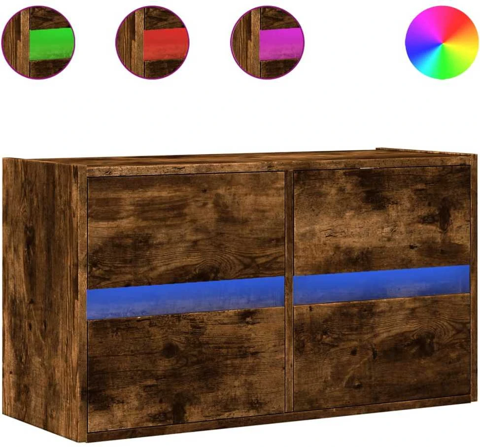 TV staliukas Sieninė TV spintelė su LED lemputėmis, dūminė, 80x31x45cm