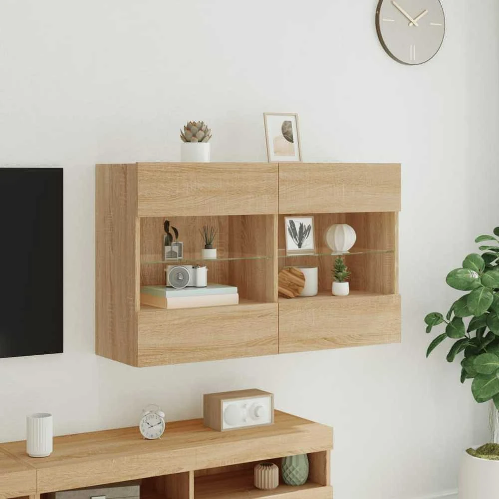 TV staliukas Sieninė TV spintelė su LED lemputėmis, ąžuolo, 98,5x30x60,5cm