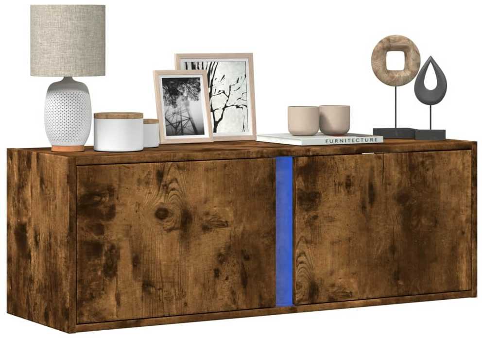 TV staliukas Sieninė TV spintelė su LED lemputėmis, dūminė, 100x31x35cm