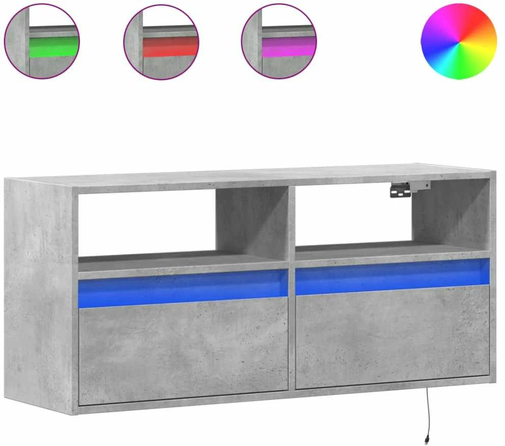 TV staliukas Sieninė TV spintelė su LED lemputėmis, betono, 100x31x45cm