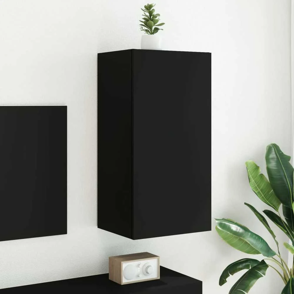 TV staliukas Sieninė TV spintelė su LED lemputėmis, juoda, 40,5x35x80cm
